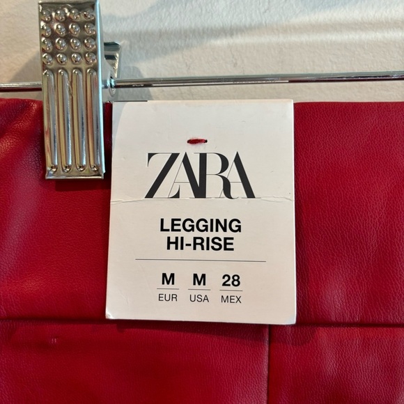 ZARA Sz M Vegan Leather High Rise Zipper at Ankle Unlined Trousers Leggings NEW - Picture 7 of 15